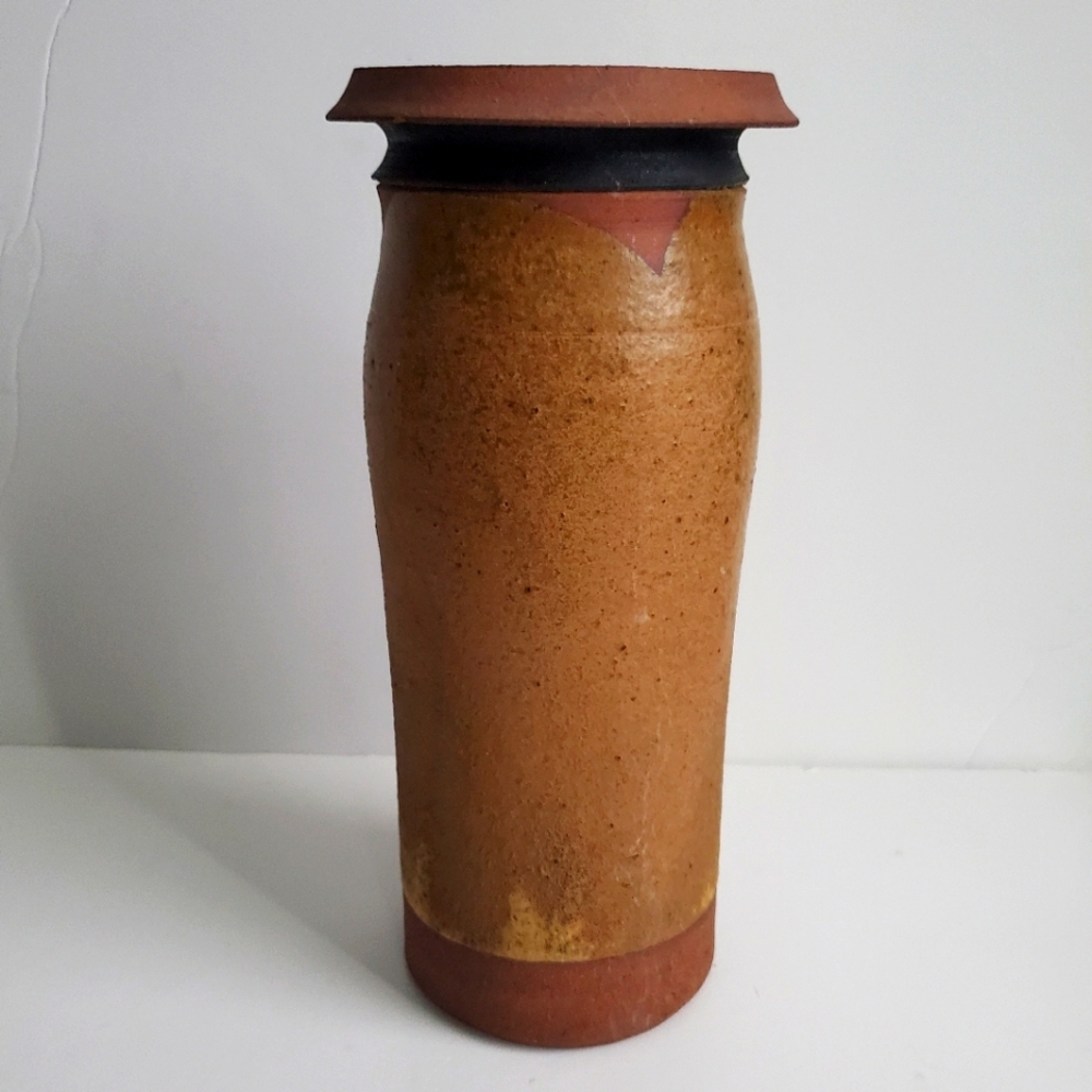 ED DRAHANCHUK Earthenware Pottery Tall Vase Vintage Terracotta Stoneware Stamped